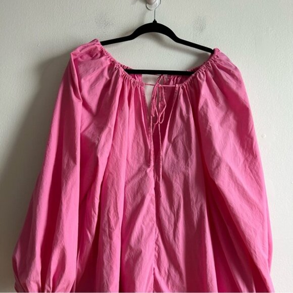 H&M Sz M Cotton Hot Pink Balloon Sleeves Dress - Picture 4 of 8